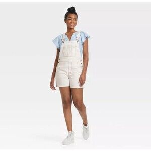 Universal Thread White Denim Boyfriend Overall Shorts Shortalls Size 16 / 33